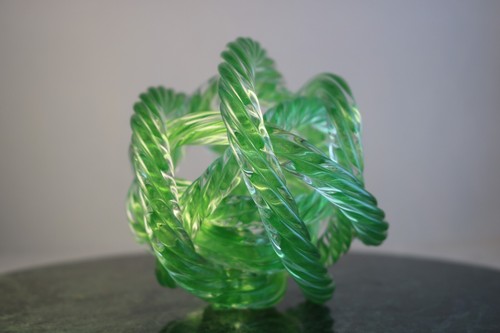 Murano Infinity Rope Brown Ribbed Green Art Glass Twisted Knot Paperweight - Picture 2 of 7