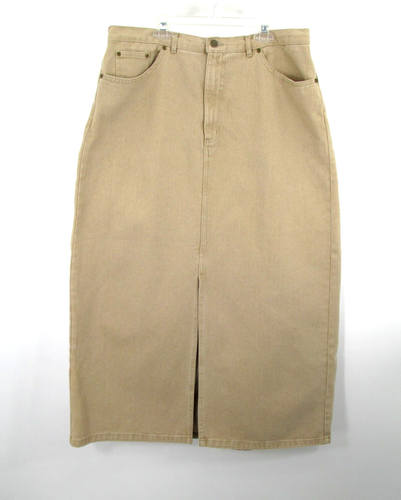 EDDIE BAUER Maxi Jean Skirt Women Size 16 Beige Denim Pockets Front Slit