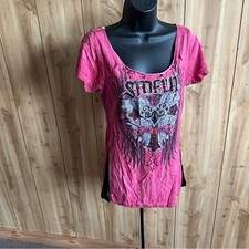 Sinful by Affliction Red Graphic Short Sleeve Tee w/ Rhinestones  Lace sz Small