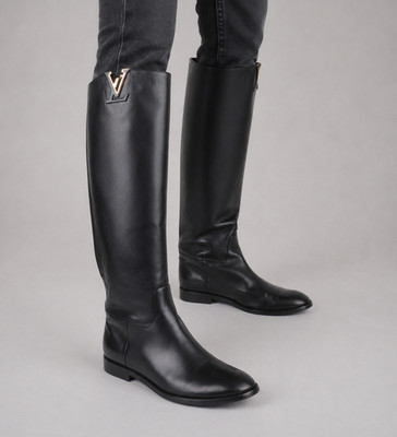 Louis Vuitton IT38.5 US8.5 Heritage Flat High Boots Black Leather Riding Boots