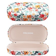 molshine Hard Shell Leather Sunglasses Case,Classic Large Large, White Flower