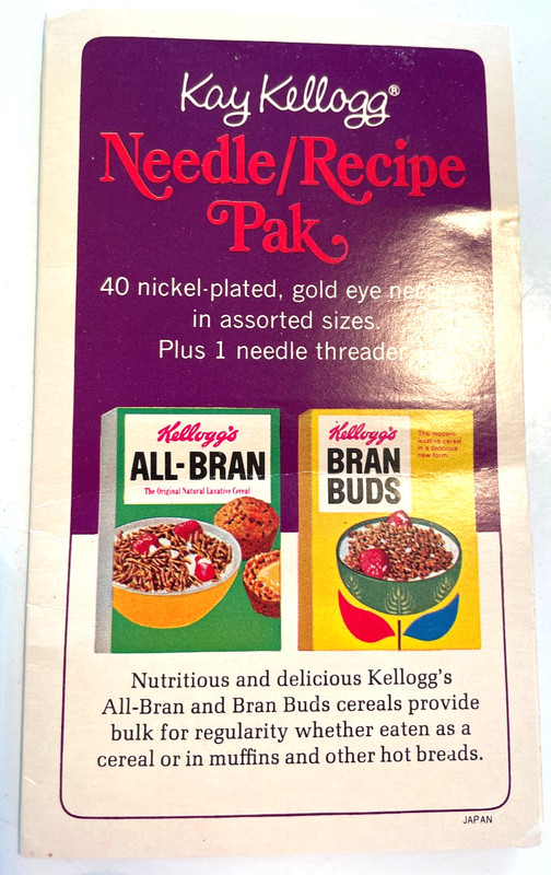 Kay Kellogg Cereal Recipe Vtg Antique Promo Sewing Needle Book Advertising Card