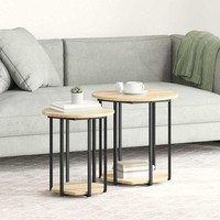 Beistelltisch 2Er-Set Aus Sonoma-Eichenholz, Holzwerkstoff Und Metall