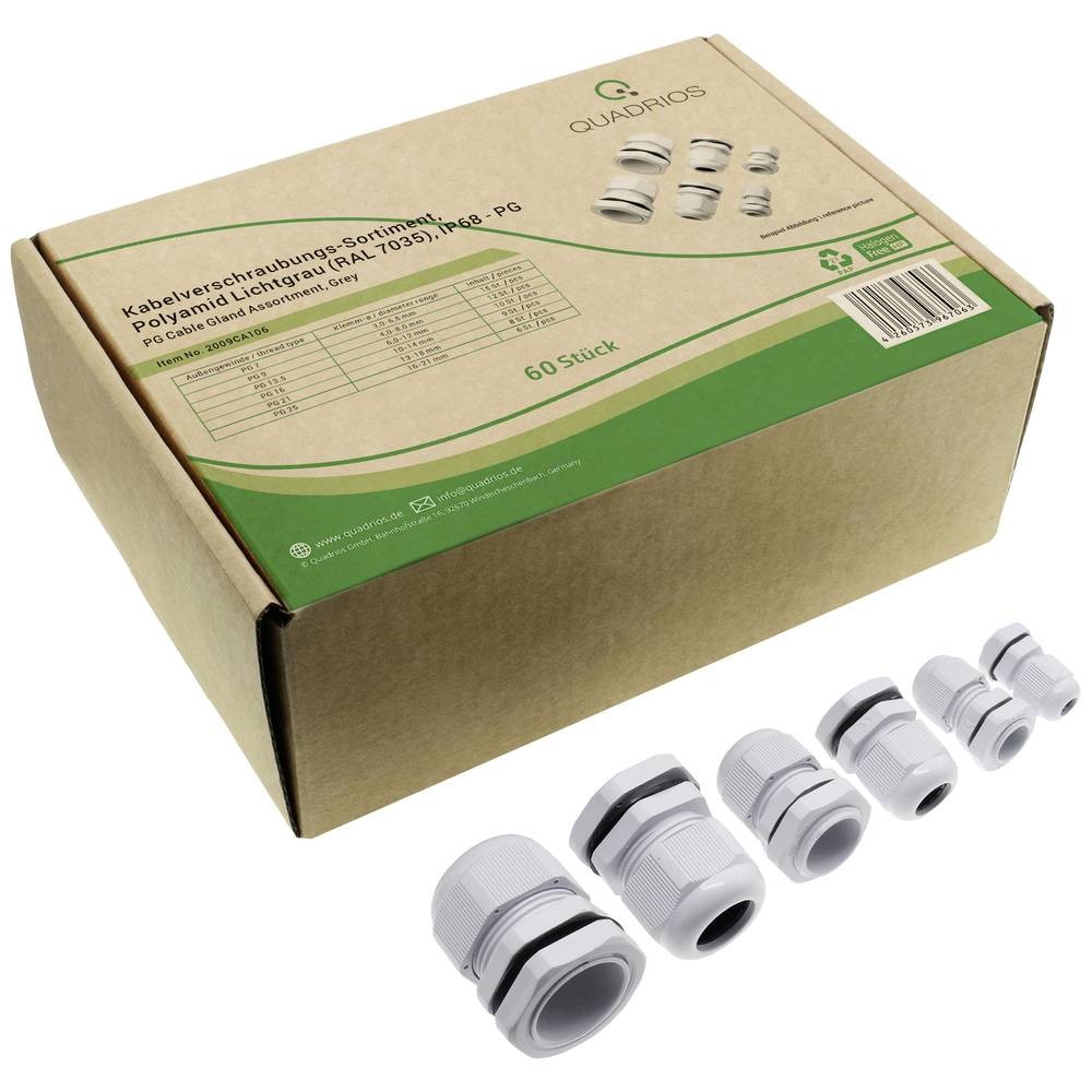 Assortiment de presse-étoupes PA66 gris clair Quadrios 2009CA106 pour câbles