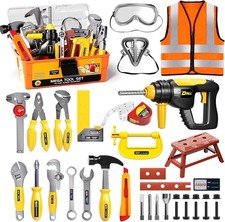 Deejoy Kids Tool Set with Electronic Toy Drill  Construction Vest