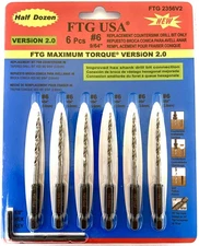 FTG USA Tapered Countersink Drill Bit Set 6 Pc #6 (9/64") Tapered Drill Bit R...