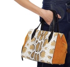 Tory Burch Snake Skin Satchel Bag Suede Black Handles Gold Hardware Purse