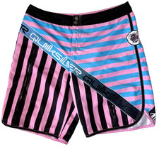 Quiksilver Pink Blue Striped Board Shorts Surf Swim 100 Polyester Size 36