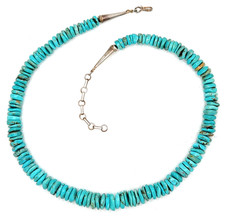 Southwestern Turquoise Disk Necklace with Sterling Silver Tips, 19"-20.75" Long