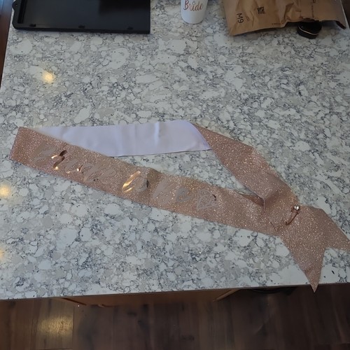 Bride to Be Glitter Sash Rose Gold White with Safety Pin Bridal Party Accessory