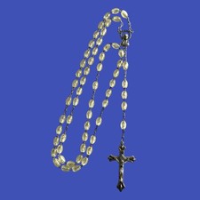 Clear Bead Rosary Detailed Metal Crucifix Plastic Beads Marked Italy Vintage