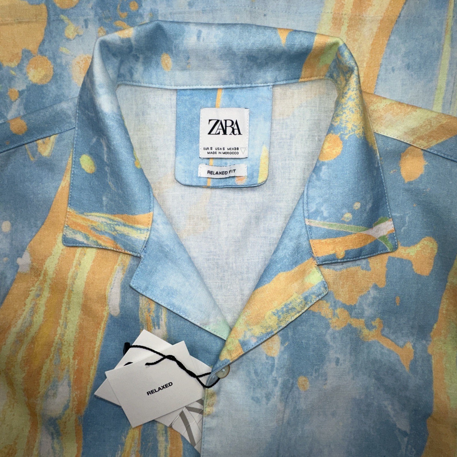 Zara Men's Shirt Sz S Multicolor Button-Up Abstract Print SS Linen Cotton Blend image 8