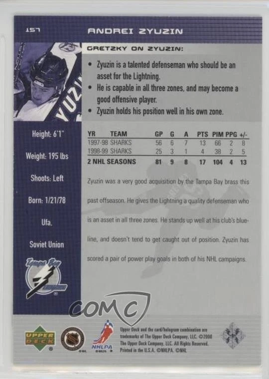1999-00 Upper Deck Wayne Gretzky Hockey Andrei Zyuzin #157 - Image 2 of 2