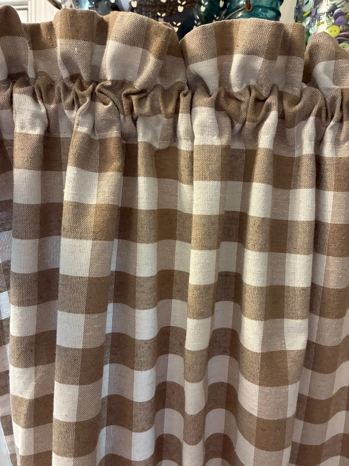 Lote de 4 (3) juegos de cortinas de cocina a cuadros búfalo bronceado adornos Foto 2 de 3