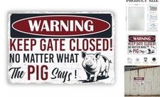 Humorous Warning Metal Signs, Funny Pig Sign for Fence, Animal Home Decor for