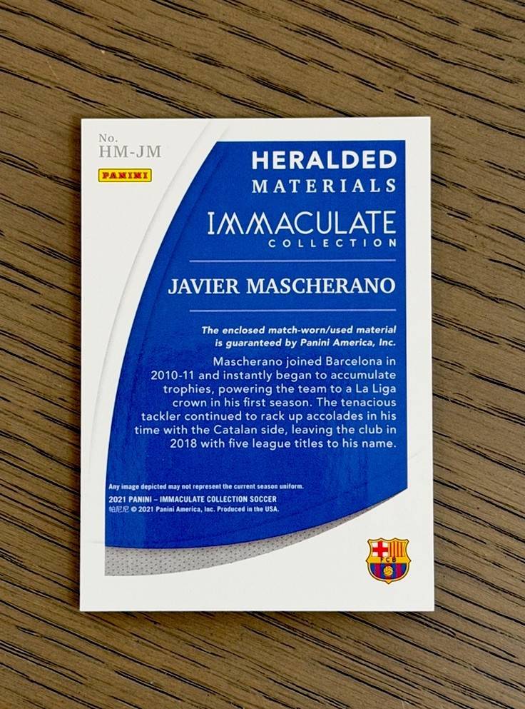 2021 Panini Immaculate Soccer Javier Mascherano Match Worn Game Used Jersey /99 view 3
