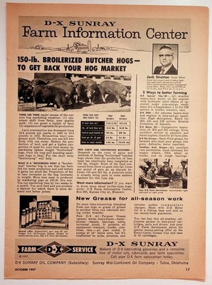 D-X SUNRAY Farm Info Center Vintage 1957 Hogs Agriculture Oil Grease Print