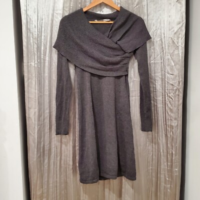 Athleta Gray Organic Cotton Wool Sweater Dress Size XS Cowl Wrap Neck