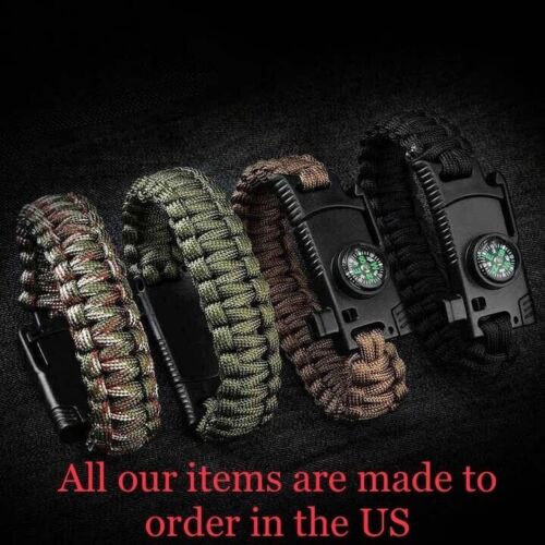NEW Paracord Survival Hiking Bracelet Fire Starter Compass Whistle, Cut (2pack) - Picture 3 of 7