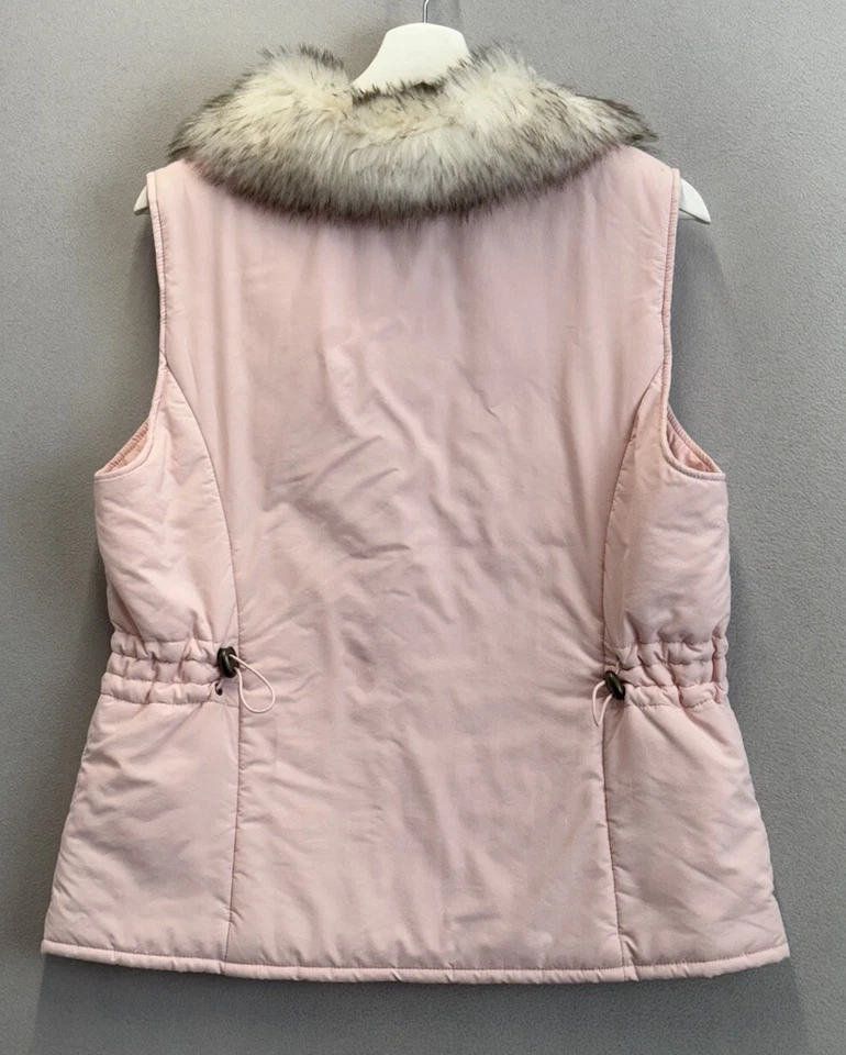 Croft & Barrow Mujer Talla L Suave Rosa Mezcla de Nailon Cremallera Completa Chaleco Cuello de Piel Sintética Foto 2 de 4