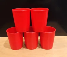 Vintage Set of 5 Tupperware Red Stacking Small Juice Tumblers Drinking Cups