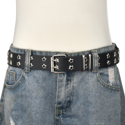 Premium Double Row Grommet Belt 2 Hole PU Leather Web Stud Premium Double Row Grommet Belt 2 Hole PU Leather Web Stud