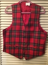 Vtg Tartan Plaid Worsted Wool Vest Red Reversible Sz 40 Reg. New