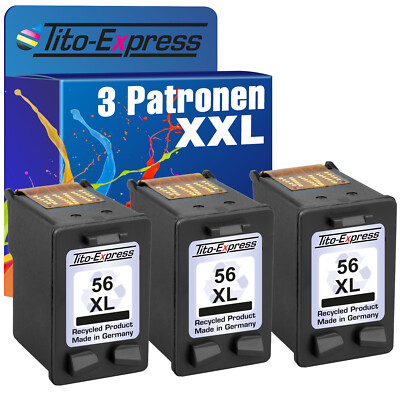 3 Patronen PlatinumSerie Schwarz für HP 56 XL DeskJet 5652 5655 5850 9650 9670 9