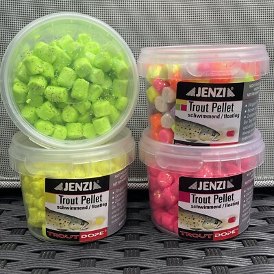 4x 60g Trout Pellets Forellenteig KNOBLAUCH Forellenköder ANGELSET Method Spoons