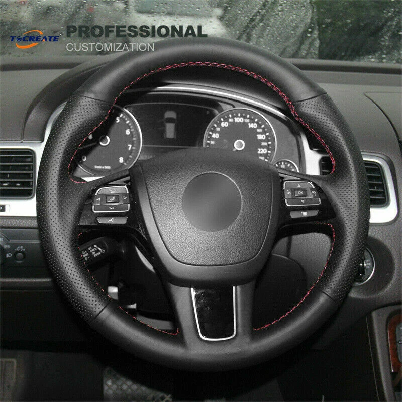 Cubierta de volante de cuero artificial para Volkswagen Touareg 2011-2017 #Q016 Foto 2 de 4