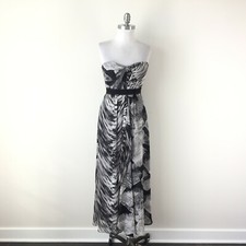 Formal Maxi Dress BCBG Max Azria Size 4 6 Auriel Gray Black Silk Strapless  