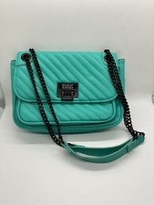 Badgley Mischka Quilted Crossbody Bag Shoulder Purse Vegan Leather Aqua Green