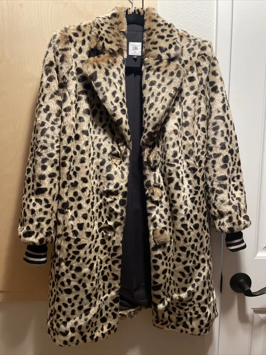 Cabi Josephine Coat XS Faux Fur Leopard Print Removable Cuffs 3727