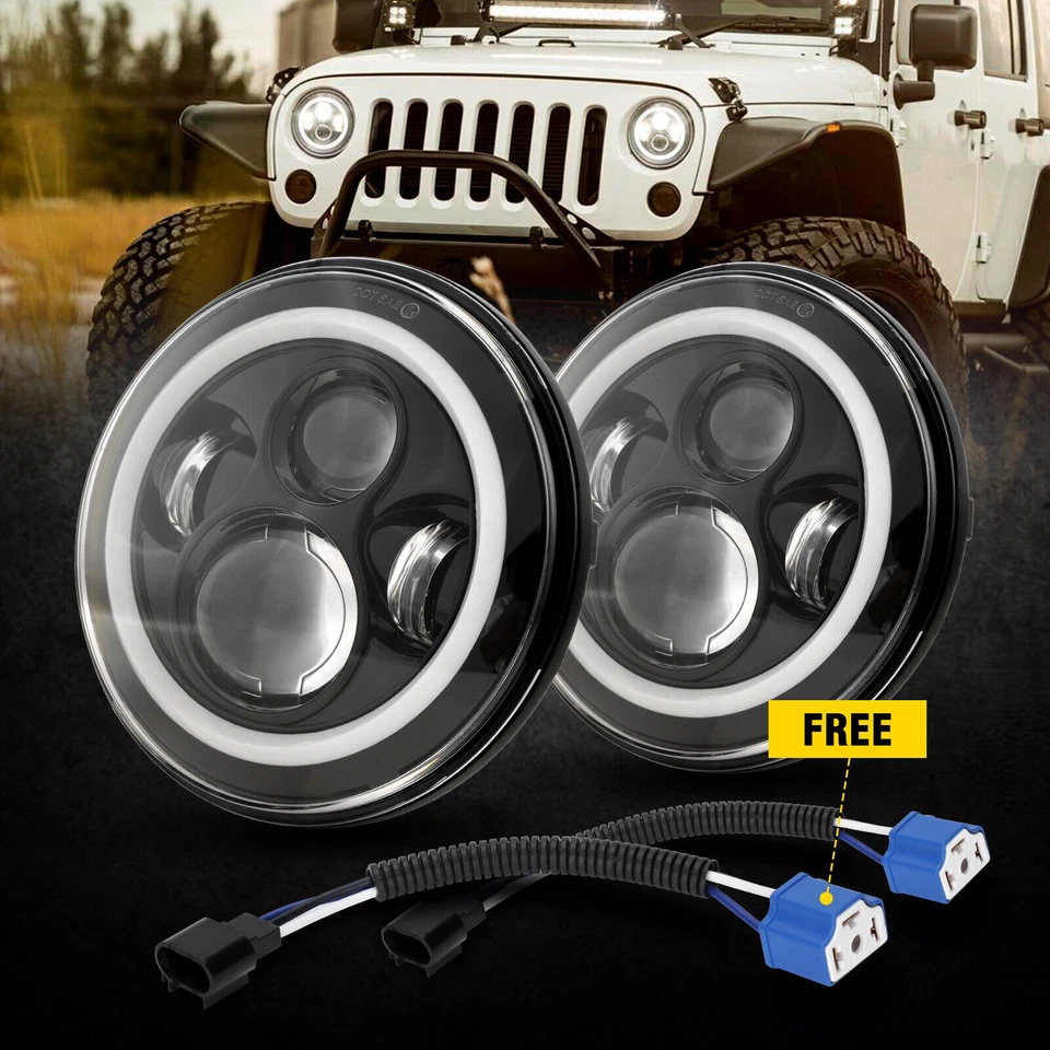For Hummer H2 H3 H3T 06-10 7" LED Headlights 4" Fog Lights Combo Halo Angel Eyes - Image 2 of 4