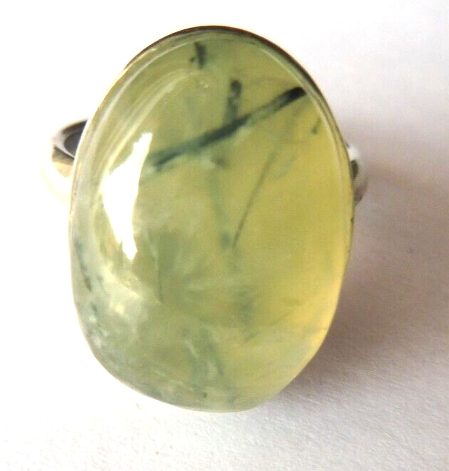 Bague en prehnite véritable 22 carats bague argent massif réglable femme 52-56
