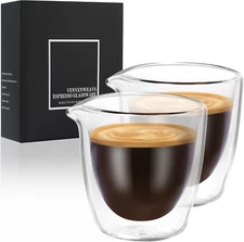 Espresso Cups Set of 2, Double Wall 2.7Oz Spouts, Espresso Shot Glass Gift Set