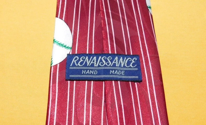 RENACIMIENTO ROJO/BLANCO/VERDE JUEGO DE BÉISBOL MOTIVO POLIÉSTER CORBATA - CORBATAS DE DISEÑADOR. Foto 3 de 3