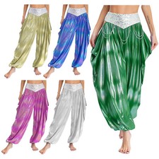 Women's Belly Dance Pants Bloomers Sequins Arabic Shiny Lantern Pants Trousers