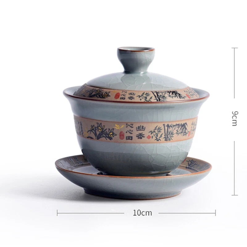 Tea Bowl Ceramic Kung Fu Tea Set Gaiwan Cup Bowl Crackle Glaze Porcelain Tureen - Image 2 of 4
