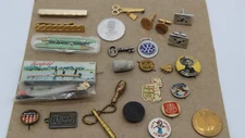 Junk Drawer Lot of Tokens Pinback Buttons Pins Keychains Keys Cufflinks Misc
