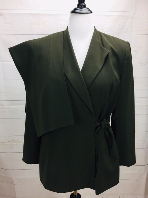 Le Suit 14P Olive Green Pinstripe Pants Suit 2-PC Business Pants Side Tie Jacket | eBay