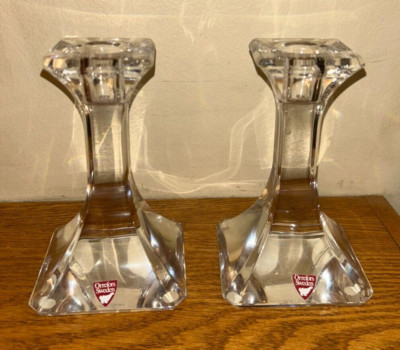 Pair of Orrefors Regina Crystal Candlesticks Signed - 1980s Sweden