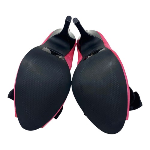 BLACK PINK BURLESQUE HEELS STILETTO BIG BOW SATIN SHOES FANCY DRESS UK SIZE 2.5 - Picture 9 of 13
