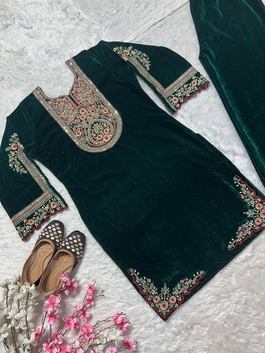 Heavy Viscous Velvet Salwar Kameez Wedding Bollywood Women stitched Designer wea - Picture 4 of 4