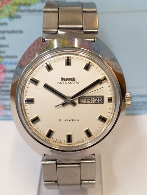 ORIGINAL HMT AUTOMATIC 21 JEWELS WHITE DIAL 130100 INDIA MEN'S FULL WORKING VTG.