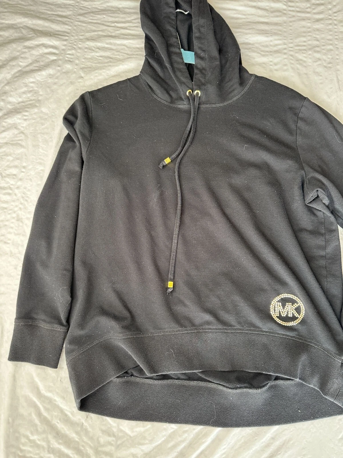 Felpa donna Michael Kors nera con cappuccio media manica lunga pullover cotone con cappuccio