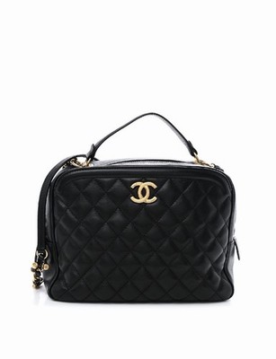 CHANEL Calfskin Quilted CC Medium Vanity Case Black AUTHENTIC 