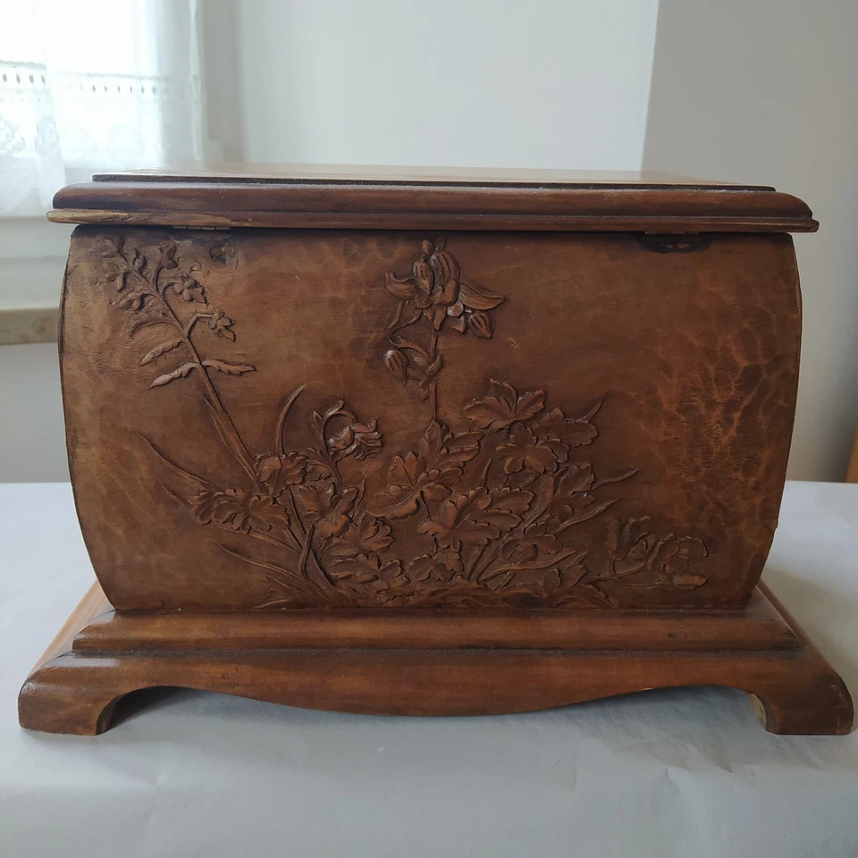 Kleine Holztruhe, Kiste, floraler Jugendstil um 1910, top erhalten - Bild 4 von 4