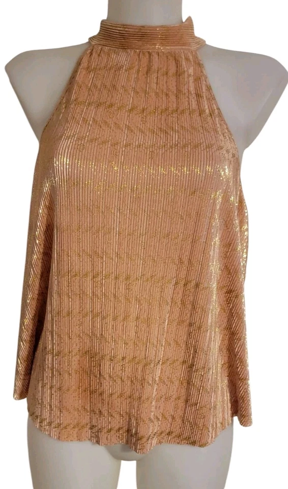 Top Anthropologie Talla M Mujer Rosa Vickie Halter Metálico Brillante Elástico Vacaciones Foto 2 de 4