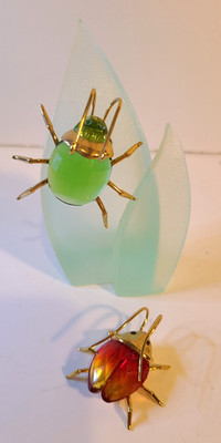 TWO Swarovski crystal figurines One leaf Stand Paradise Bugs Scarab Beetle